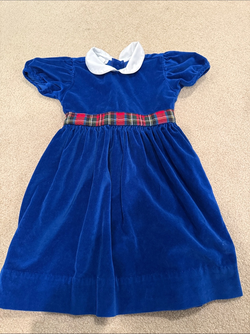 Blue Velvet Girls' Dress with White Collar